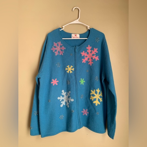 Quacker factory snowflake winter cardigan sweater vintage grandma kindergarten - Picture 1 of 7